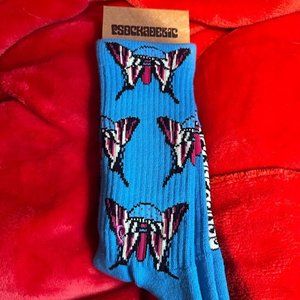 Psockadelic Shroom Butterflies Blue Crew Socks